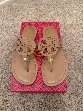 Tory Burch Tan Miller-Style Logo Thong Sandals